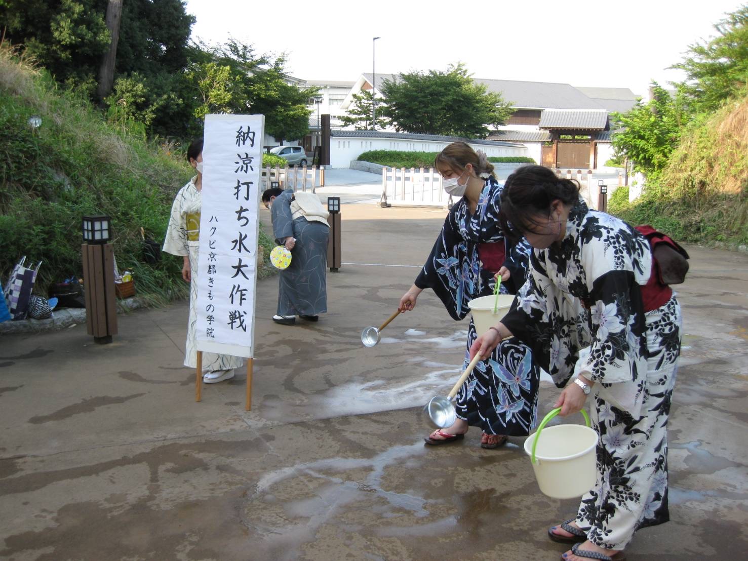 エコイベント打ち水大作戦で大好評 天然木曽ひのき製 八角手付き木桶＆柄杓 池田木材 - 4